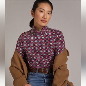 Maeve Button-Shoulder Turtleneck Top